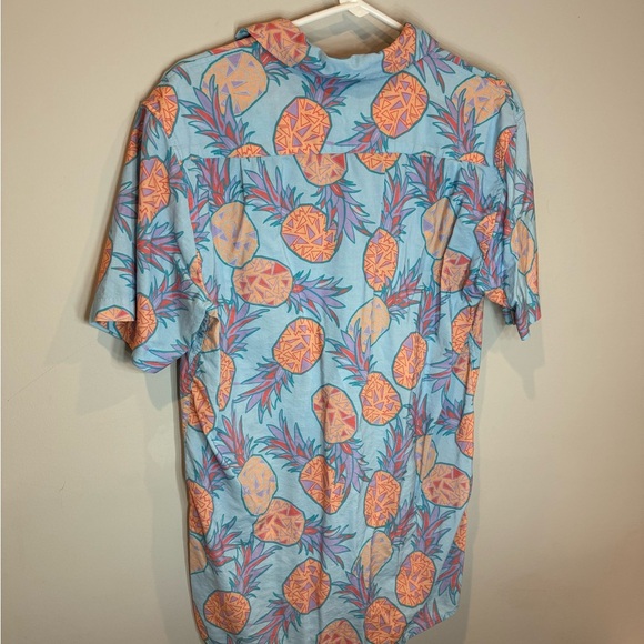 Tipsy Elves Hawaiian Pineapple Print Button Down Blue Orange Medium - Picture 3 of 5